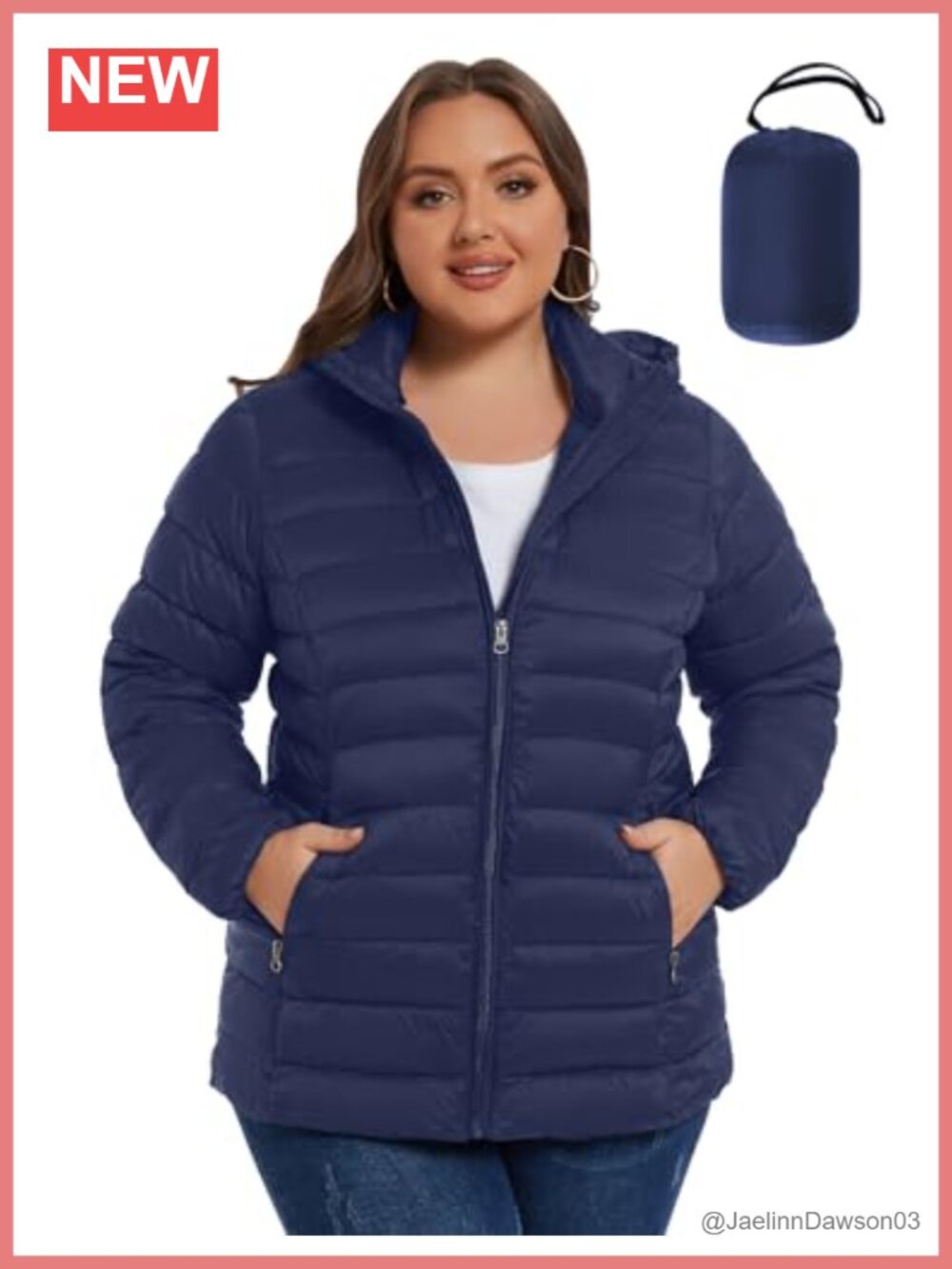 Plus Size Hooded Puffer Jacket Packable Water Repellent